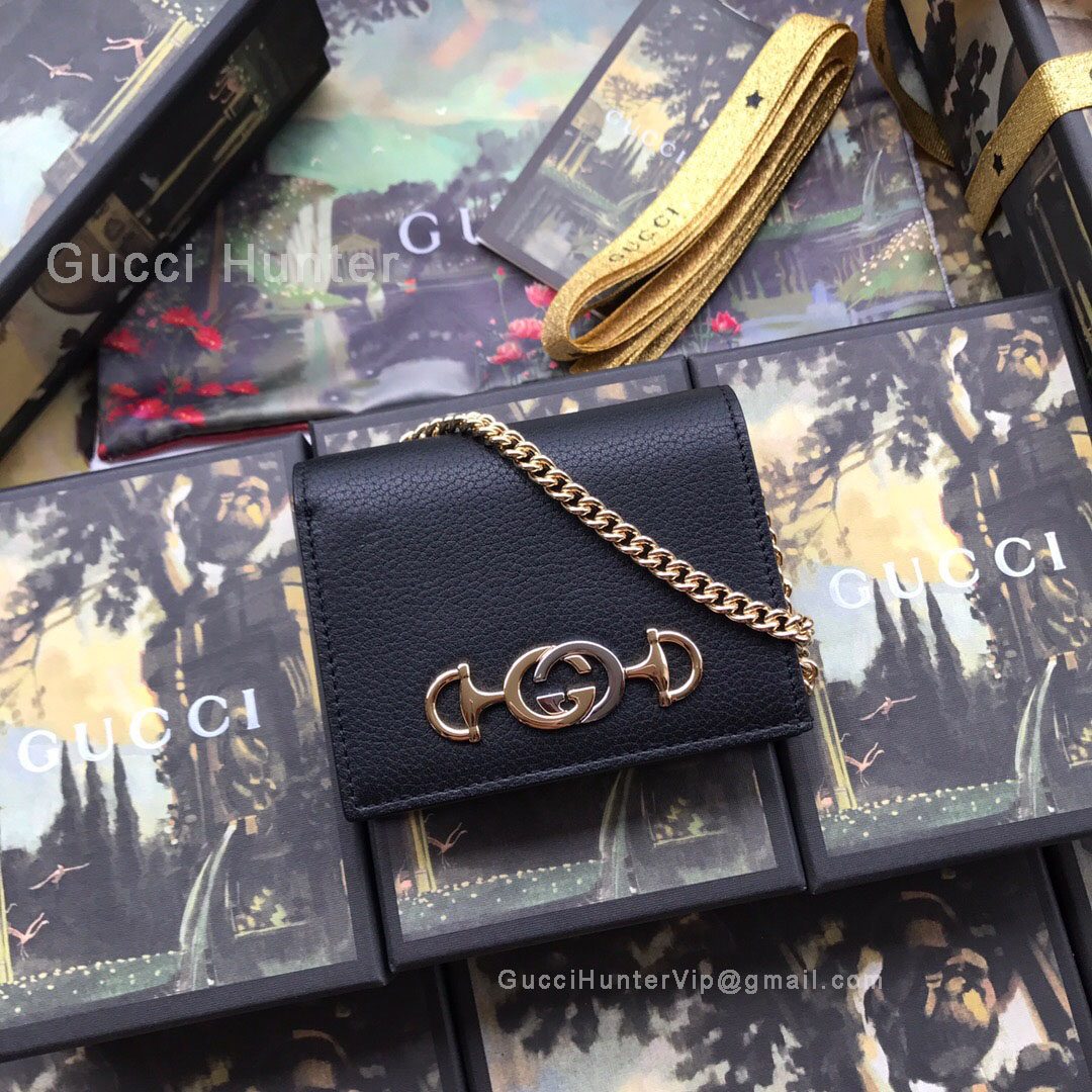 Gucci Zumi Grainy Leather Card Case Wallet Black 570660